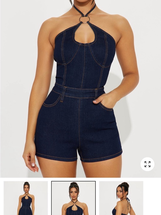 Fashion Nova Pants - Denim Halter Romper in Dark Blue